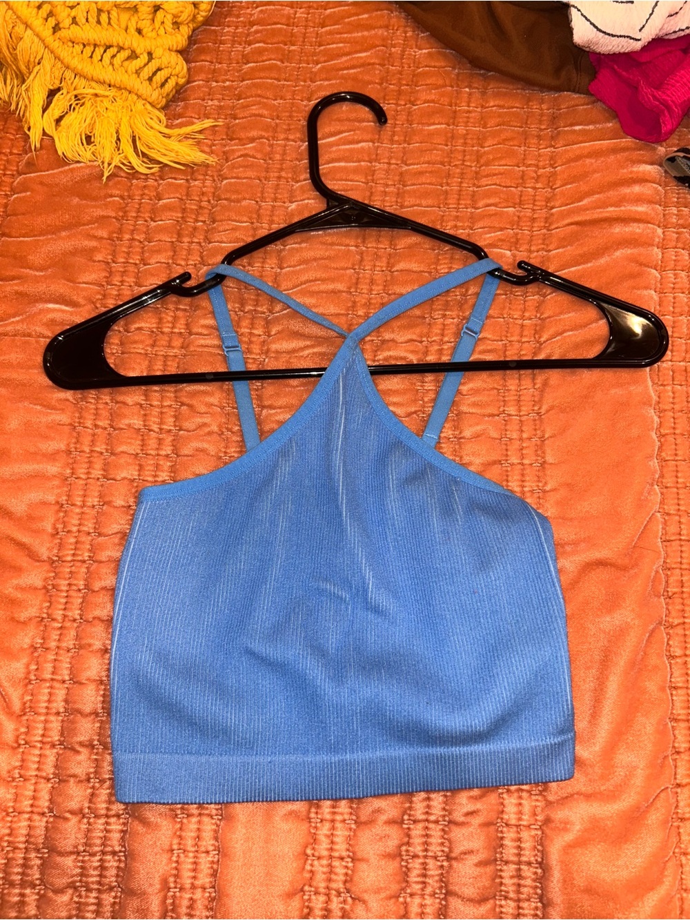 Colsie Blue Ribbed Strappy Crop Top